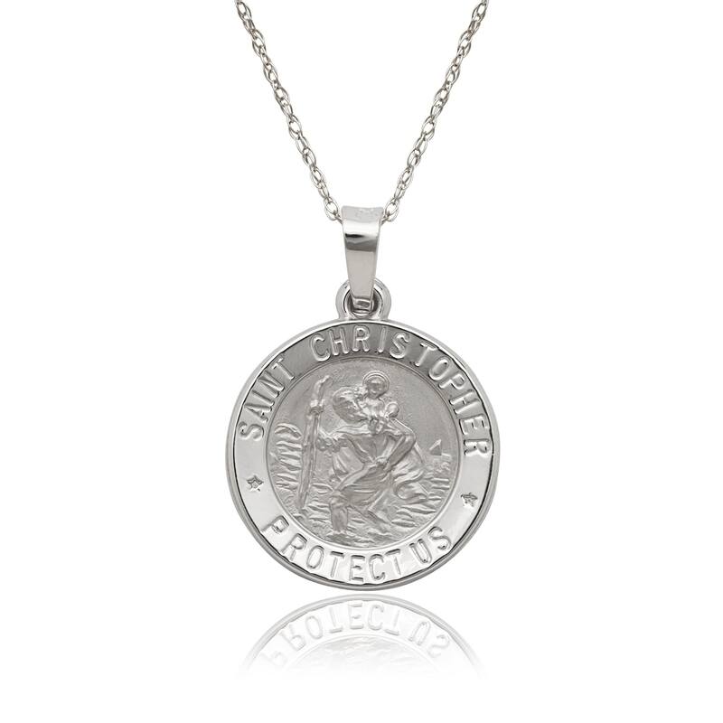 14k White Gold St. Christopher Medal 16-inch Gold-filled Chain Necklace