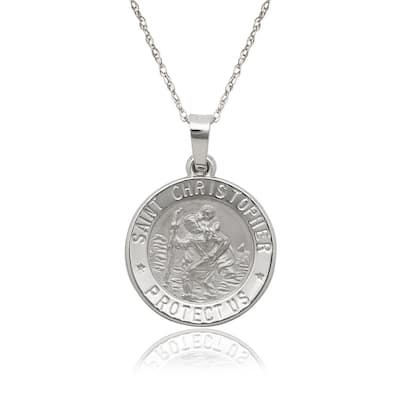 14k White Gold St. Christopher Medal 16-inch Gold-filled Chain Necklace