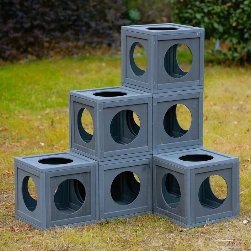 Outdoor Cat Catio Enclosure with Double Enter Doors & Climbing shelves, Weatherproof Pine Wood Playground with 7 Wood Boxes