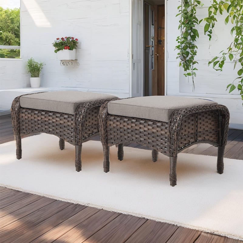 Gymojoy 2-Piece Rattan Patio Ottoman Seat - Grey
