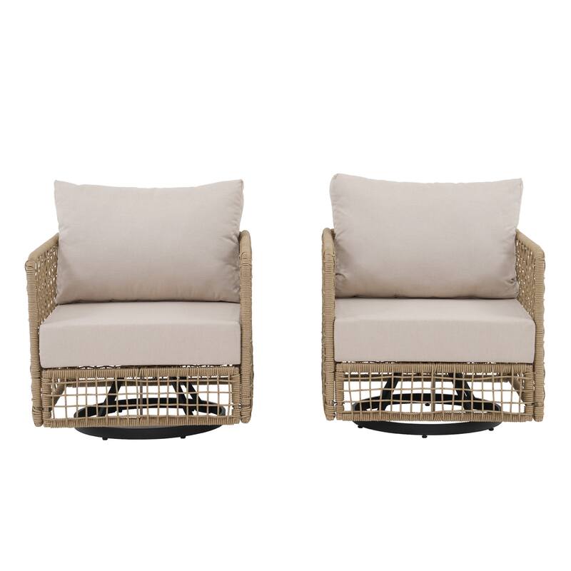 Outdoor PE Wicker 360 Swivel Patio Chairs with Thick Cushions, Weather Resistant Metal Frame for Patio, Balcony, Poolside