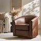 preview thumbnail 37 of 49, HULALA HOME Althea Modern Genuine Leather Swivel Barrel Chair with Solid Wood Base