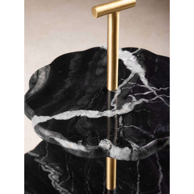 Concorde Black Marble Two-Tier Cake Stand - Large