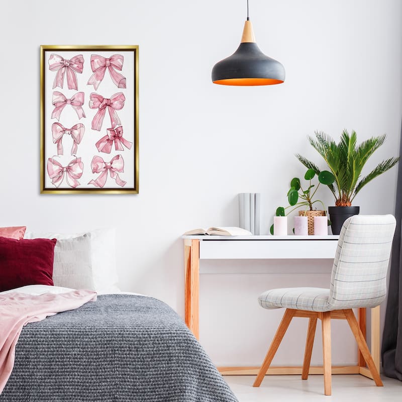 Stupell Various Ribbons in Pink Framed Floater Canvas Wall Art Design By LSR Design Studio