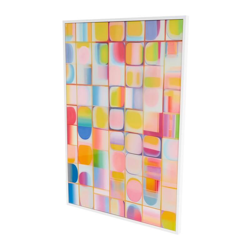 Canvas Geometric Ombre Square Pop Art Framed Wall Art with White Frame - Multi Colored - Roche River Decor