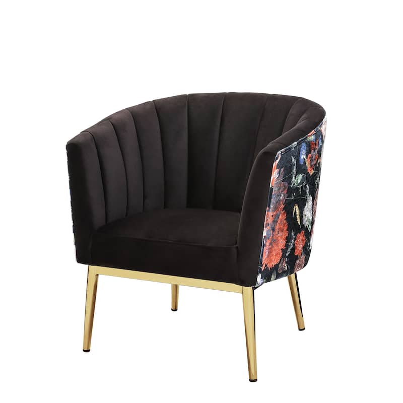 Contemporary Floral Crushed Velvet Fabric Accent Chair with Barrel