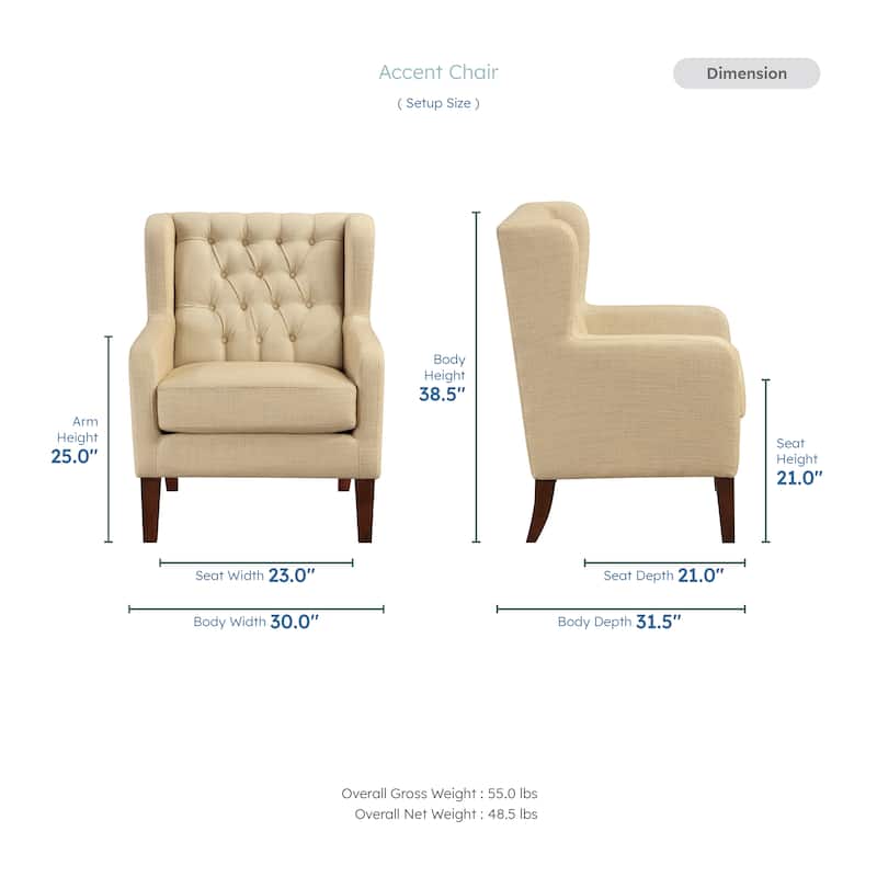 Clark 30" Modern & Contemporary Textured Fabric Button-Tufted Wing Back Accent Chair