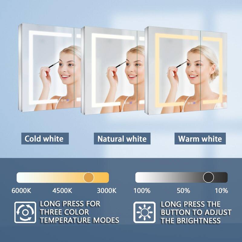 ExBrite 36" x 30" LED Lighted Bathroom Medicine Cabinet with Mirror,Recessed or Surface Mount,Defog