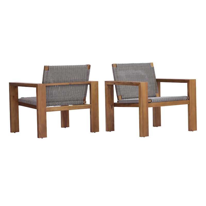 Christopher Knight Home - Set of 2 Outdoor Acacia Wood Club Chair with Wicker Backrests - Set of 2