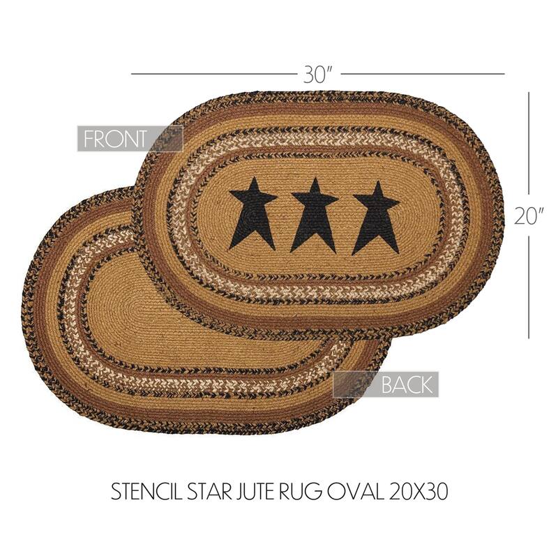 Kettle Grove Jute Rug Oval Stencil Stars w/ Pad 20x30 - 20" x 30"