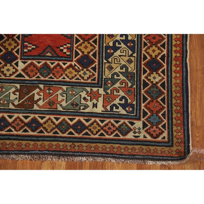 Hand Knotted Oriental 100% Wool Carpet Traditional Geometric Oranges & Rust Kazak Area Rug - 8' 4'' X 3' 6''