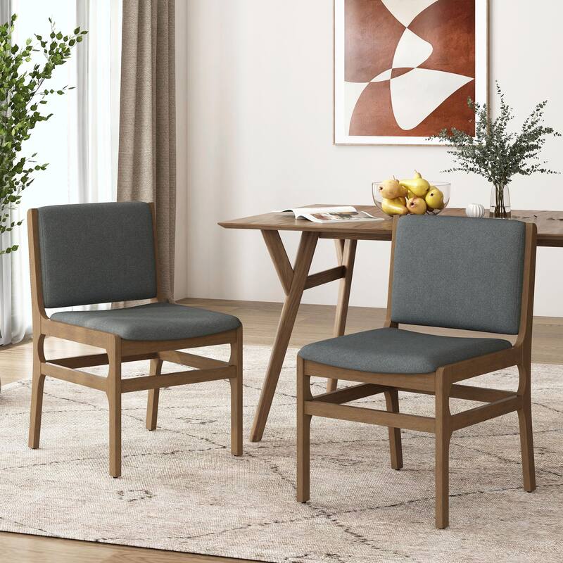 Set of 2, Contemporary Upholstered Dining Chair Set with Rubberwood Frame