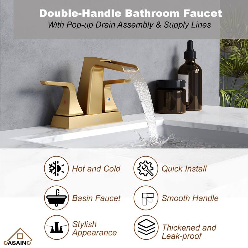 4 in.Centerset 2-Handle Waterfall Spout Bathroom Faucet