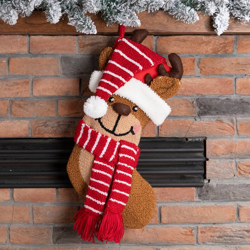 Glitzhome 19"L 3D Hooked Xmas Stocking Santa Penguin Reindeer