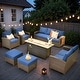 preview thumbnail 2 of 28, HOOOWOOO 7-piece Outdoor Wicker Rattan Patio Conversation Set with Fire Pit Navy Blue