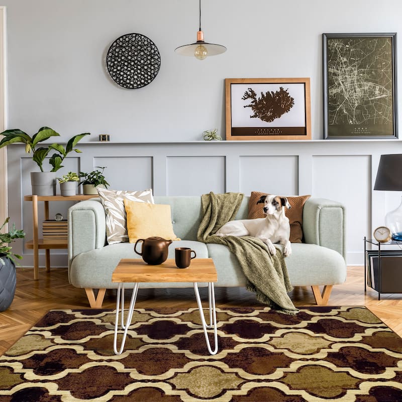 Superior Viking Contemporary Geometric Trellis Indoor Runner or Area Rug - 8' x 10' - Coffee