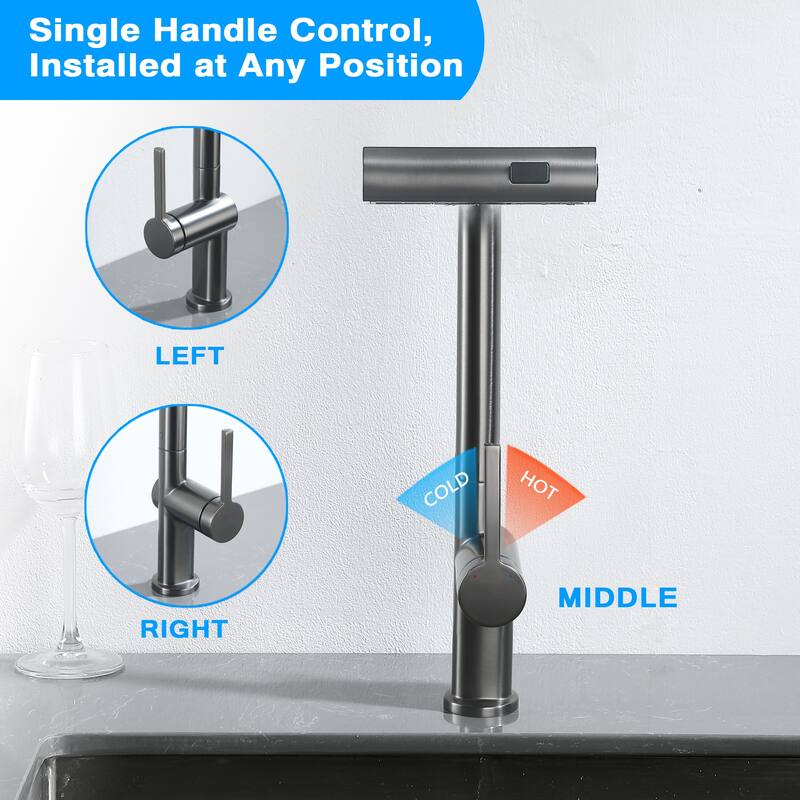 Single Handle Pull Down Sprayer Kitchen Faucet in Graphite Gray