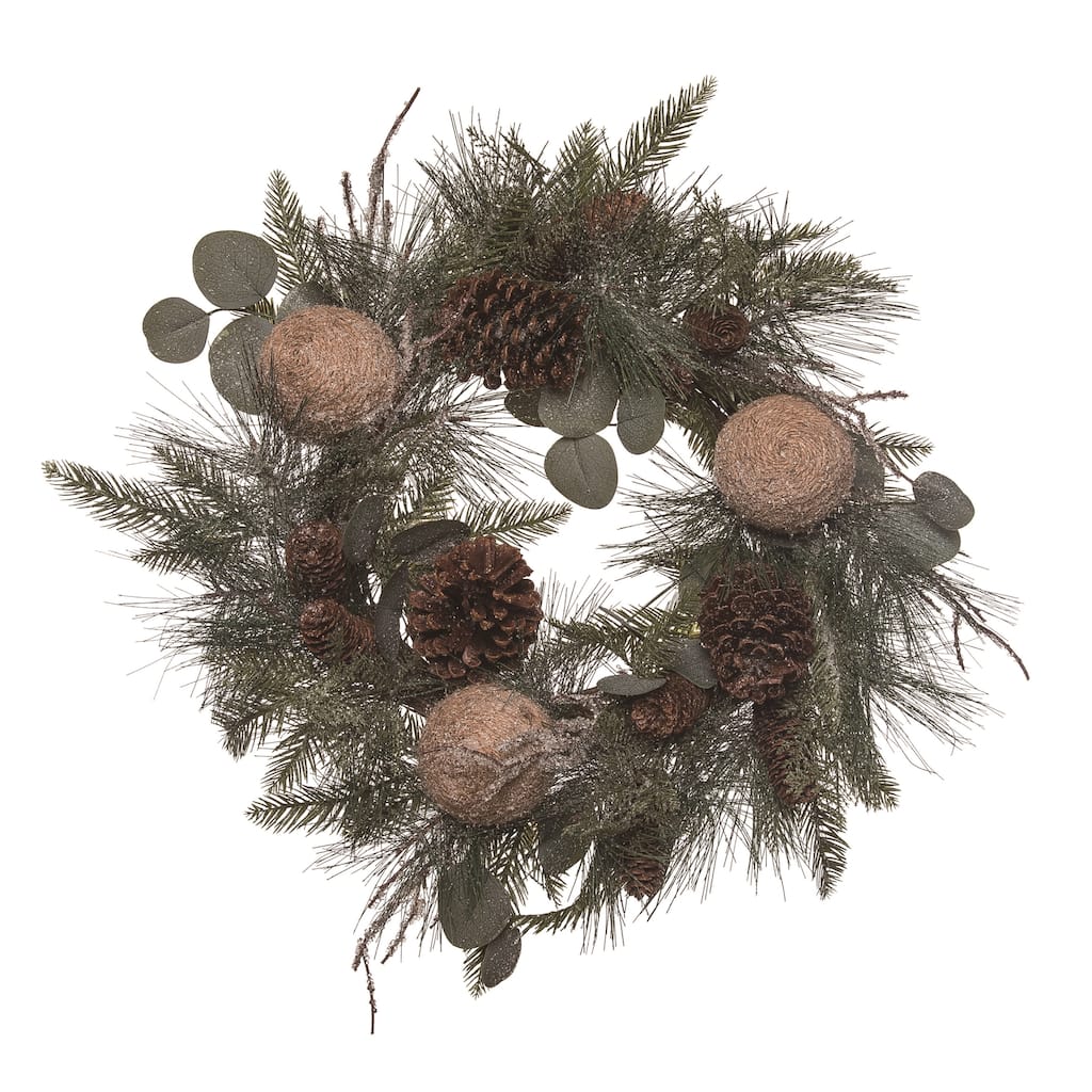 Transpac Artificial 24 in. Multicolor Christmas Rustic Wreath with Woven Ornament