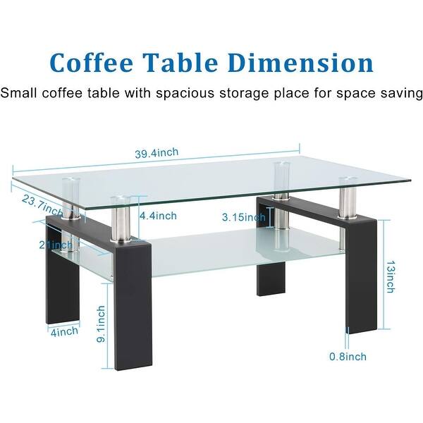 Modern Rectangular Coffee Table with Black Metal Legs and Storage Shelf ...