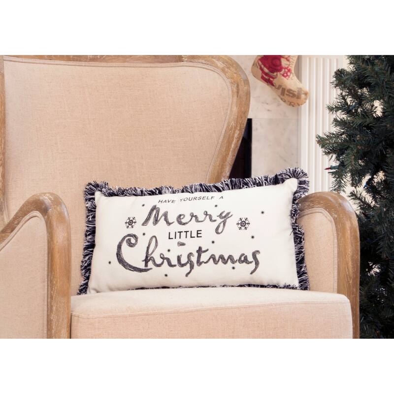 Merry Christmas Fringed Trimmed Chritmas Pillow, 10 by 20-Inch