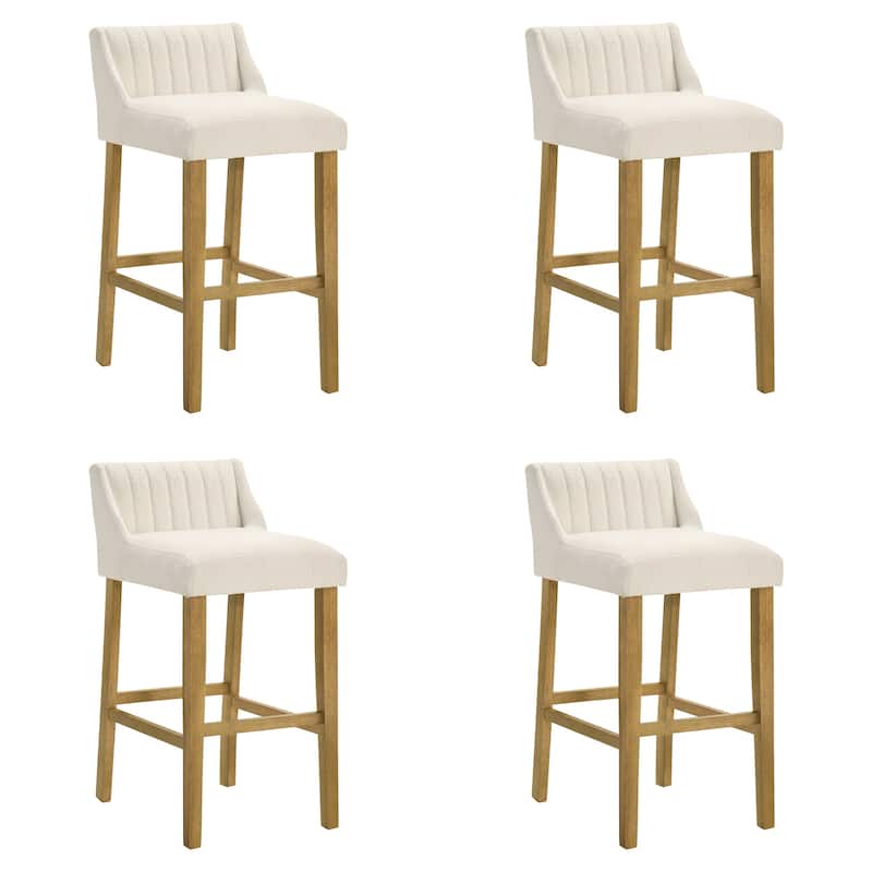 Fauna Low-Back Boucle Bar Stool, Upholstered Counter Height Kitchen Barstool with Wood Legs - Set of 4 - Amber Glow - Bar Height