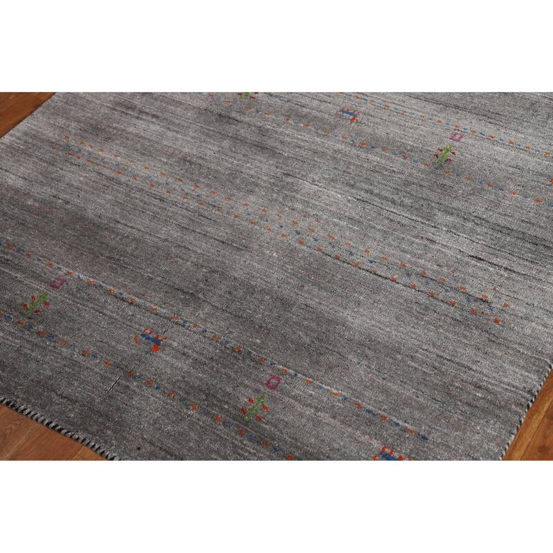 Hand Knotted Oriental 100% Wool Carpet Tribal Tribal Greys & Charcoal Gabbeh Area Rug - 5' 9'' X 4' 1''