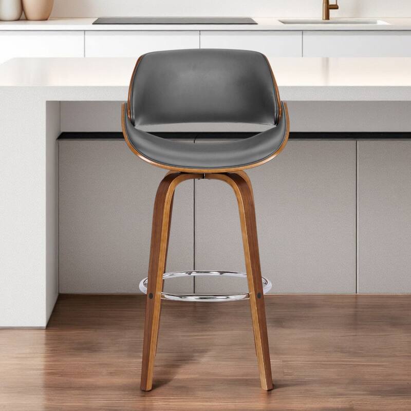 Faux Leather Swivel Counter Height Chair with Black Iron Frame and Footrest - 19.5” x 20.5” x 37.5” (D x W x H)