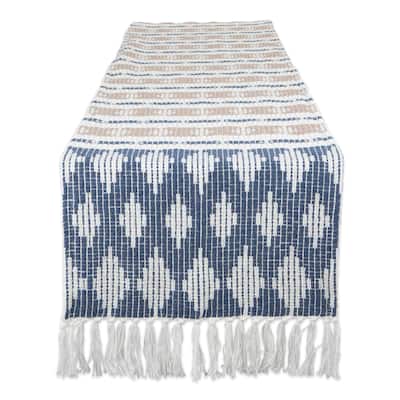 Fringed Table Runner - 108" - Blue and White
