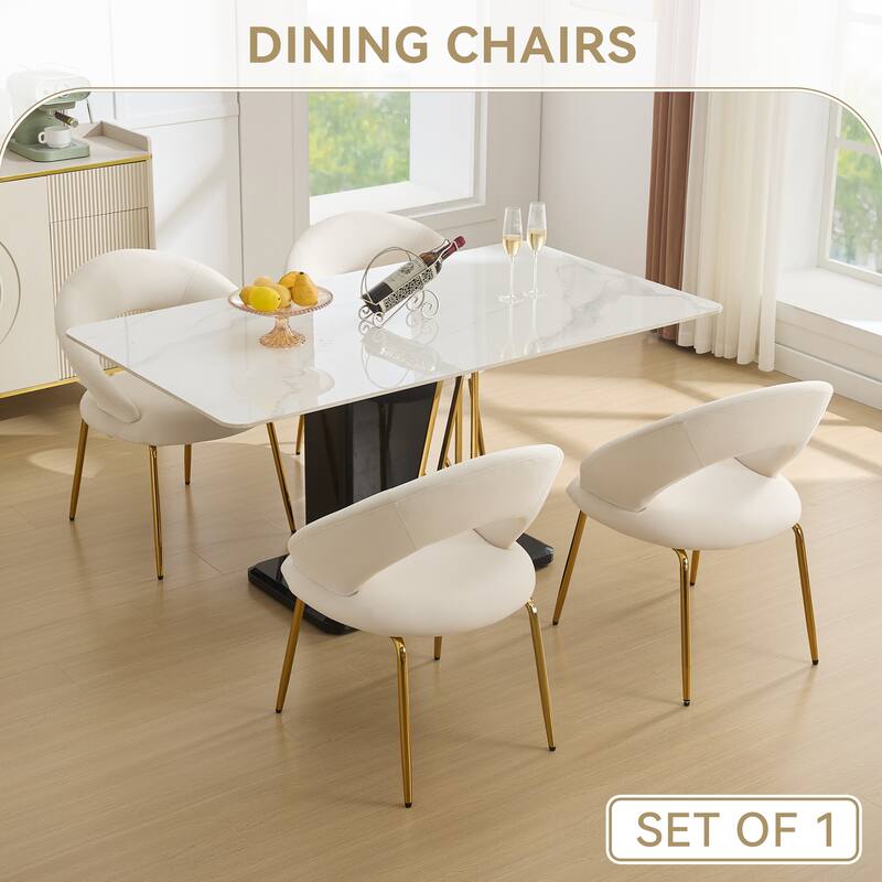 Set of 1 Dining Chairs With Curved Backrest and Golden Metal Legs
