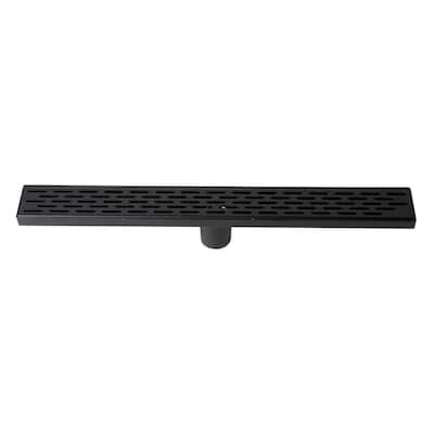 24" Black Matte Stainless Steel Linear Shower Drain with Groove Holes