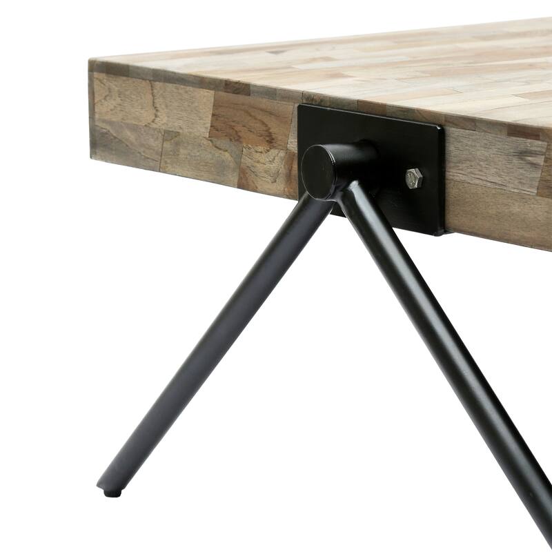 18.75" Modern Handcrafted Designed Coffee Table with Wood Tabletop and Unique V-Shaped Legs