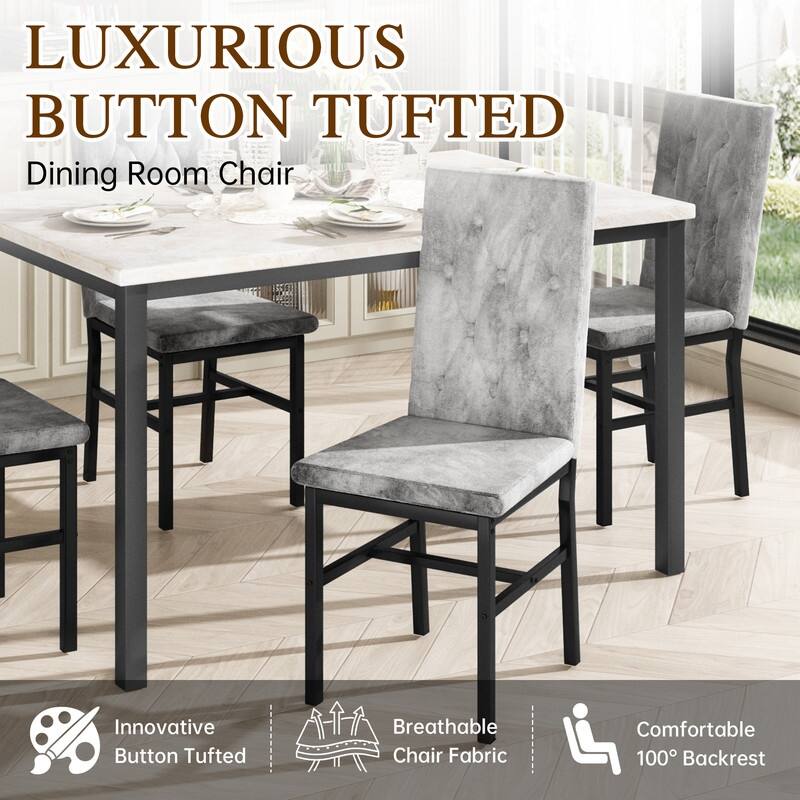 Grondin 5-Piece Dininng Room Table Set with 4 Upholstered Dining Chairs, Faux Marble Top And Metal Frame Dining Table Set Of 5