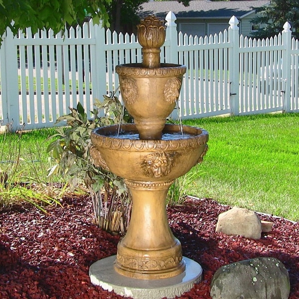 Sunnydaze 2 Tier Contemporary Lion Outdoor Water Fountain 41 Inch Tall