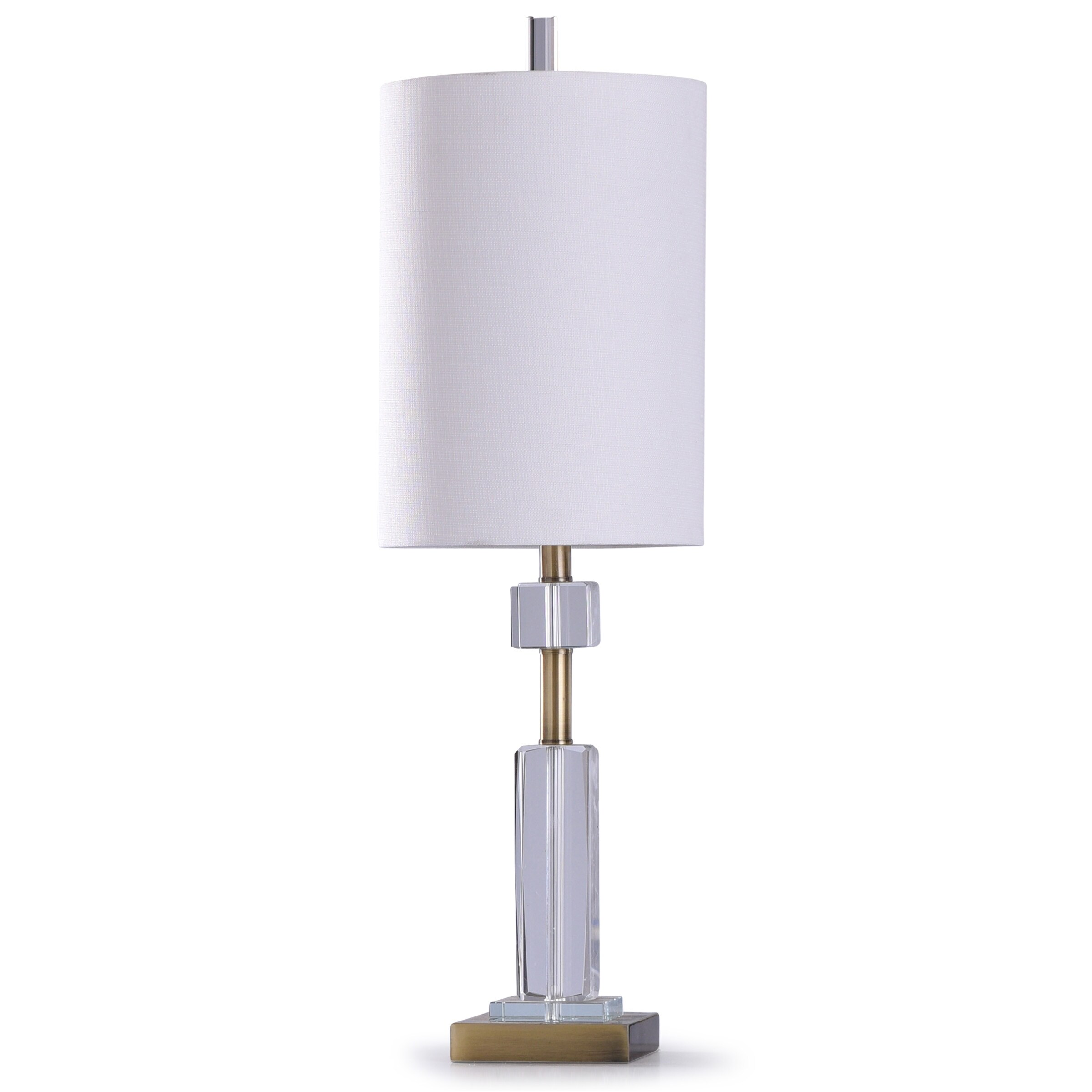Stylecraft Cut Clear Crystal Antique Brass Table Lamp With White Cylinder Shade Overstock 30297645