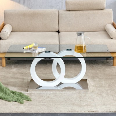 Rectangular Modern Coffee Table with Tempered Glass Top