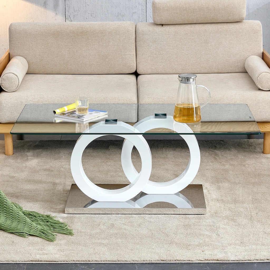 Rectangular Modern Coffee Table with Tempered Glass Top