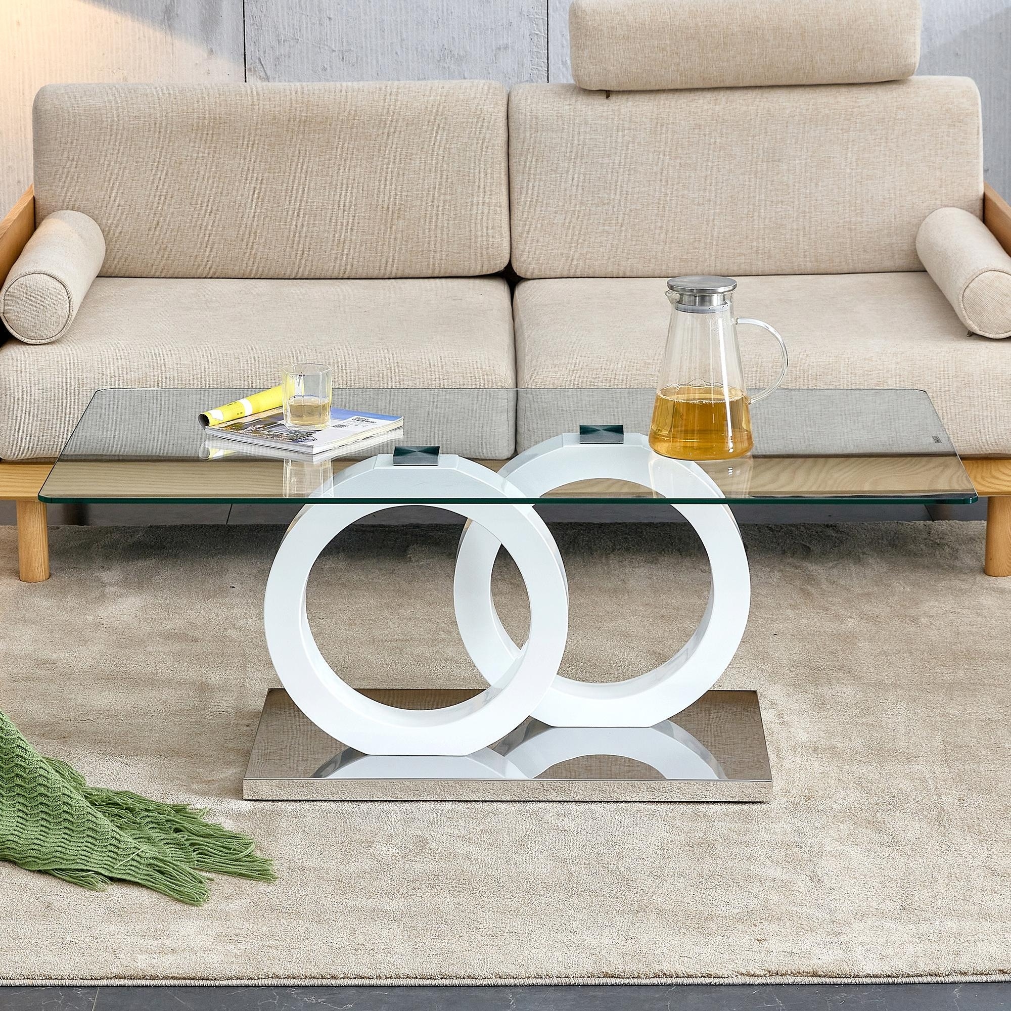 Rectangular Modern Coffee Table with Tempered Glass Top