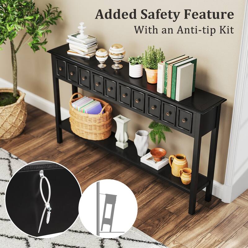 Gymax 60'' Long Narrow Console Table w/4 Drawers & Open Storage Shelf