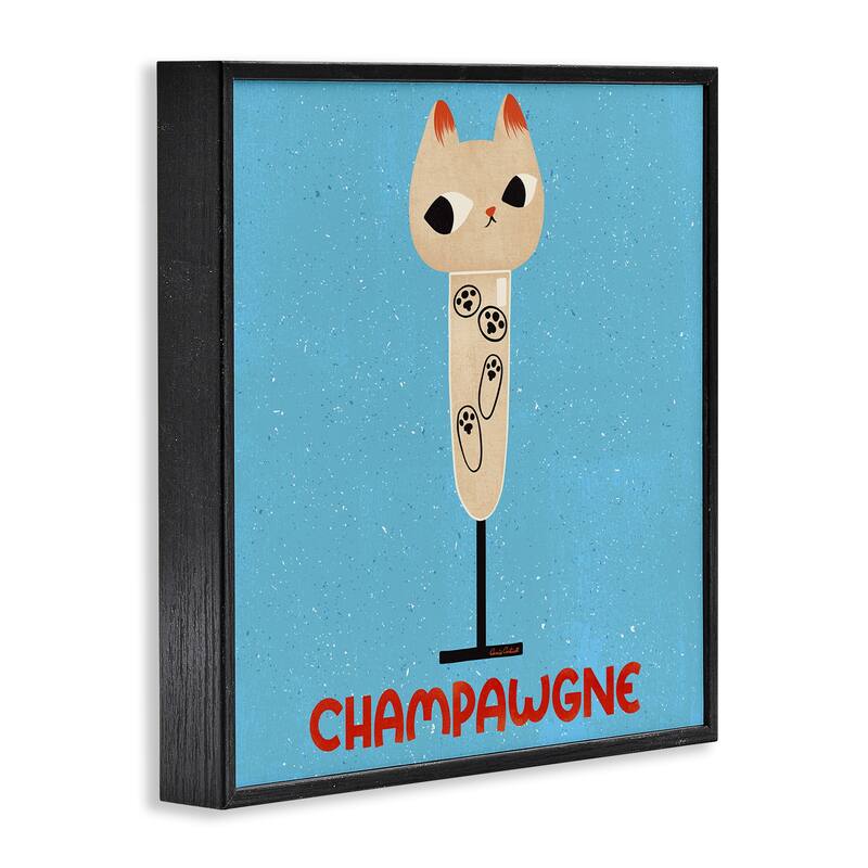 Stupell Champawgne Feline Wine Framed Giclee Art Design By Carrie Cantwell