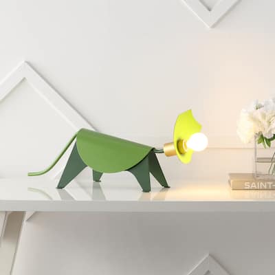 Bradley 7.5" Modern Industrial Iron Triceratops LED Kids' Lamp, Green by JONATHAN Y