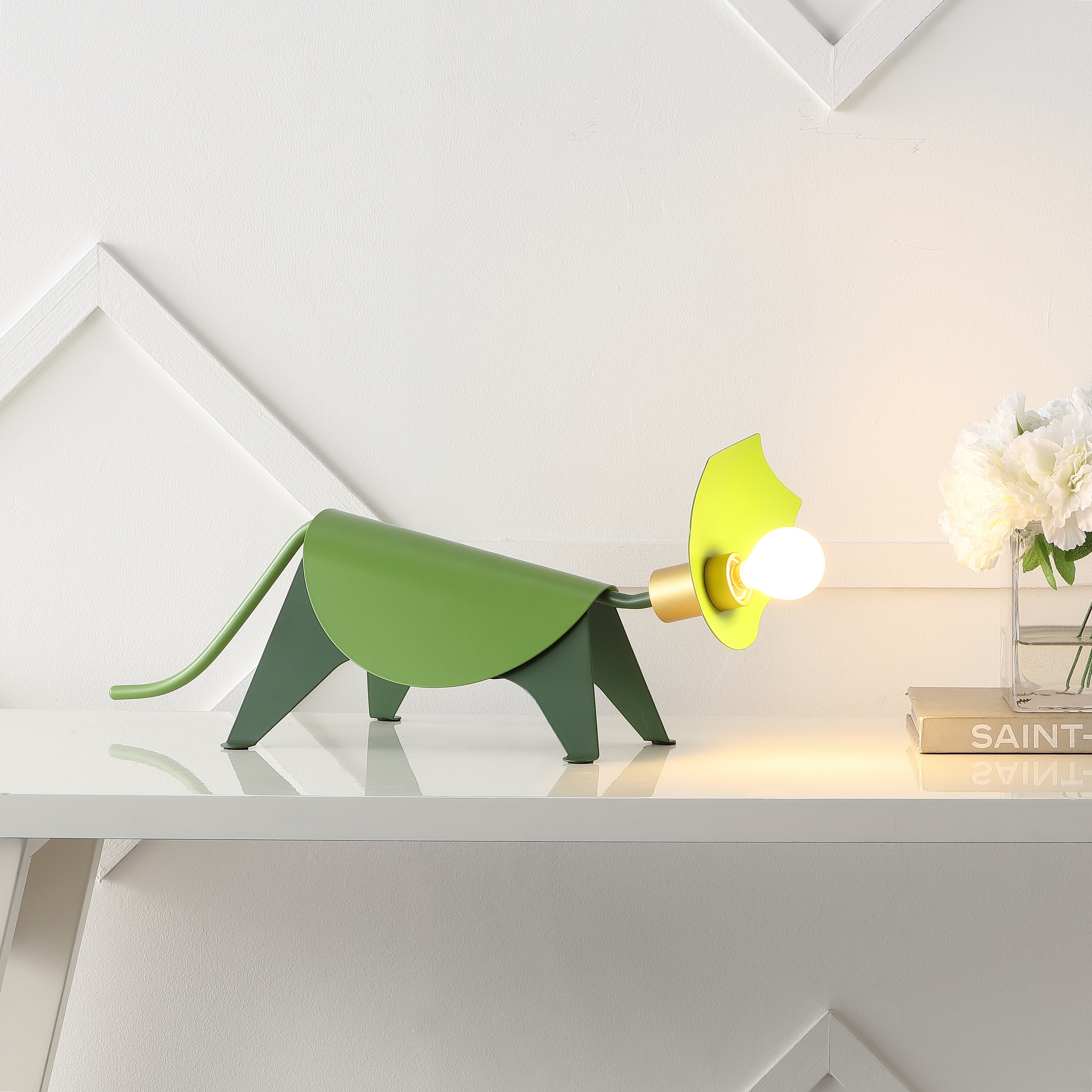 JONATHAN Y Bradley 7.5" Modern Industrial Iron Triceratops LED Kids' Lamp, Green