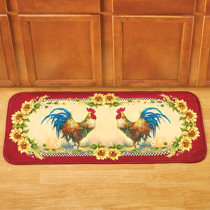 Rooster & Sunflowers Slip-Resistant Braided Kitchen Runner Rug - 20" x 48"