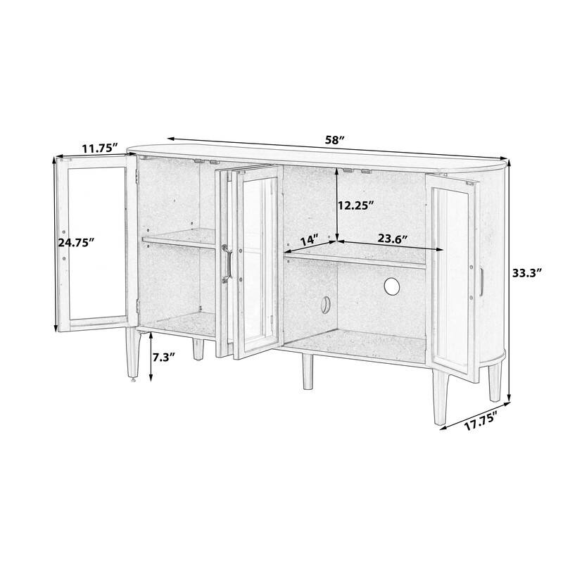 58" Sideboard with 4 Glass Doors for Living Room and Dining Room Organization