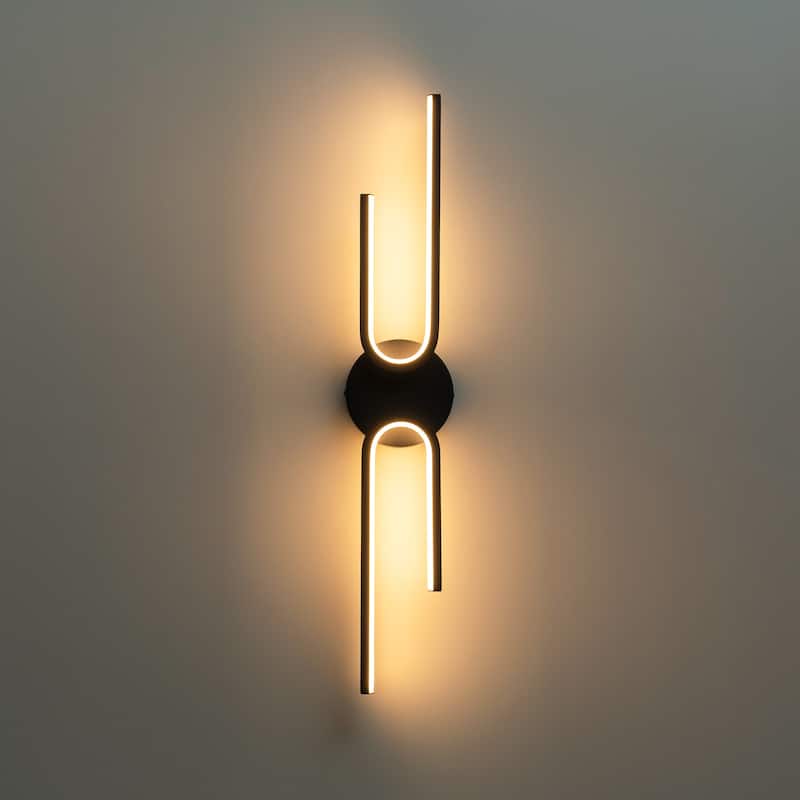 2-Light Modern Aluminum Black Linear Bathroom Vanity Light Integrated LED 3000K Wall Light