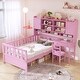 preview thumbnail 11 of 25, Kids Bed Frame Wood Platform Bed with Storage Headboard Bookshelf, Panel Bed Built-in Desk & Matching Chair