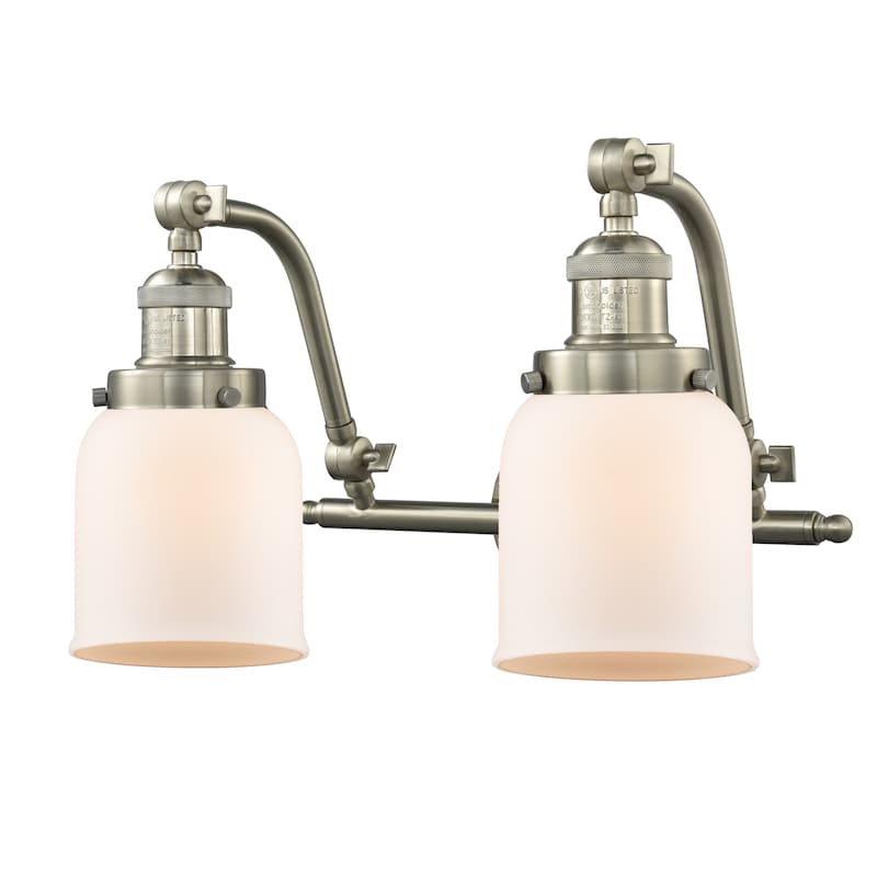 Innovations Lighting Small Bell 2 Light 18" Wide Bathroom Vanity Light - Satin Brushed Nickel / Matte White Cased