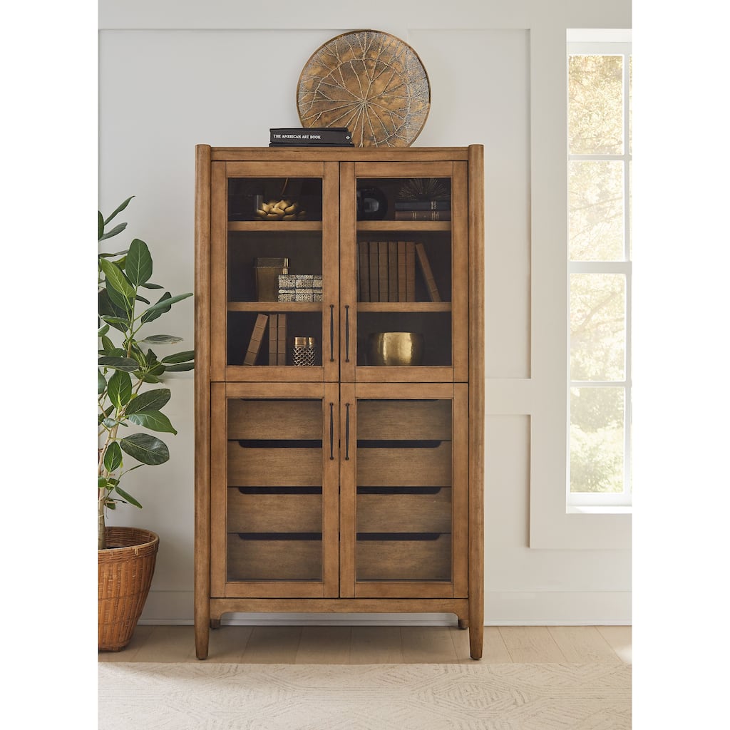 Modern Wood Display Cabinet, Dining Storage, Bookcase, Fully Assembled, Brown - 40w x 72h x 18d