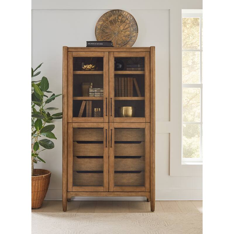 Modern Wood Display Cabinet, Dining Storage, Bookcase, Fully Assembled, Brown - 40w x 72h x 18d - Brown