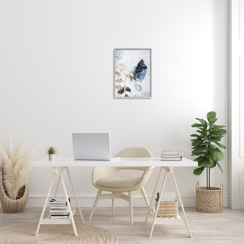 Stupell Wilting Flower Abstract Still Life Modern Blue Flower Framed Wall Art - Brown