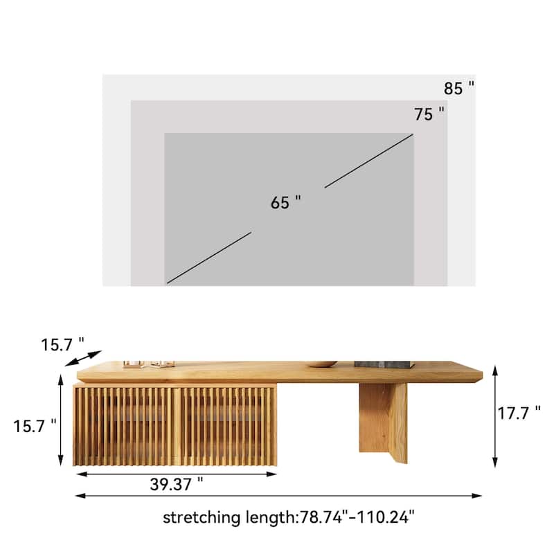 Modern TV stand (extendable) with storage cabinet entertainment center Living room TV stand - Walnut /wood 78.7